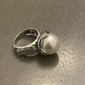 Pearl Antiqued Silver Statement Ring Fashion Jewelry Boho Festival Casual Sz 6